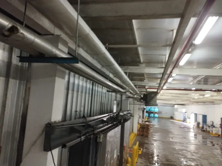 Galpão industrial com piso lavado e estrutura metálica